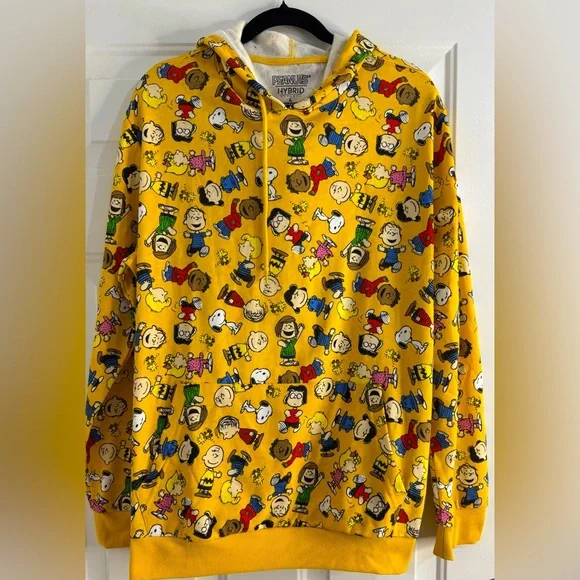 Hybrid Peanuts Charlie Brown & Friends Regular-Fit Printed Fleece Hoodie Sz L - Picture 1 of 4